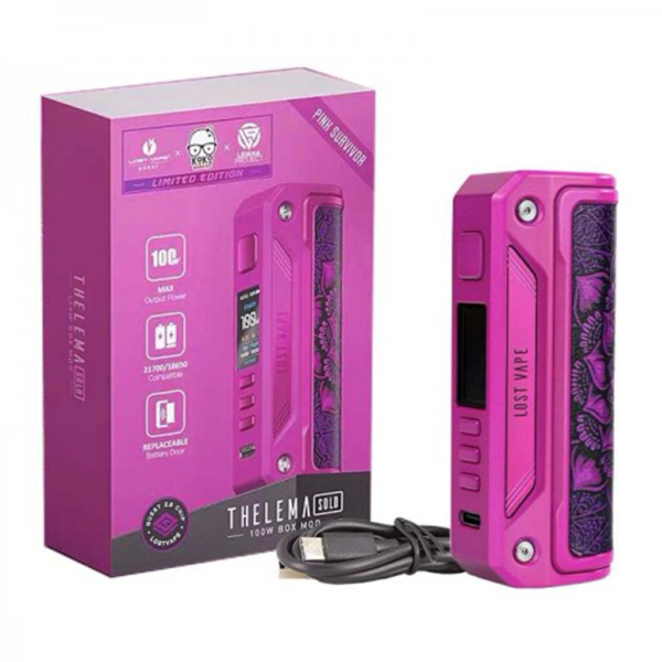 Box Thelema Solo 100W Watts Pïnk Survivor LostVape 21700 18650 USB Type C