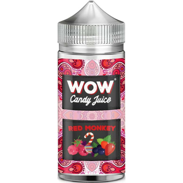 Red Monkey WOW Candy Juice 100 ml associe bonbon framboise, cassis, fraise et fraîcheur pour une expérience fruitée et rafraîchissante.