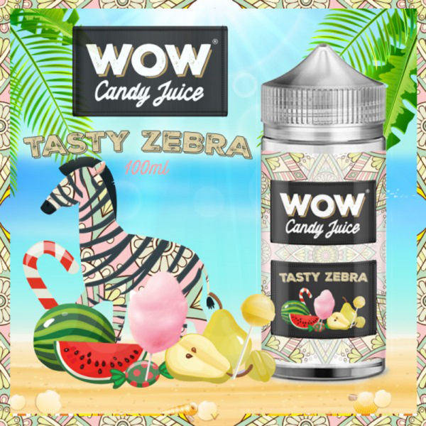 Tasty Zebra WOW Candy Juice Bonbons pastèque Barbe à papa Sucettes poire 100ml