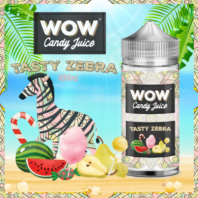 Tasty Zebra, WOW Candy Juice, Bonbons pastèque - Barbe à papa - Sucettes  poire