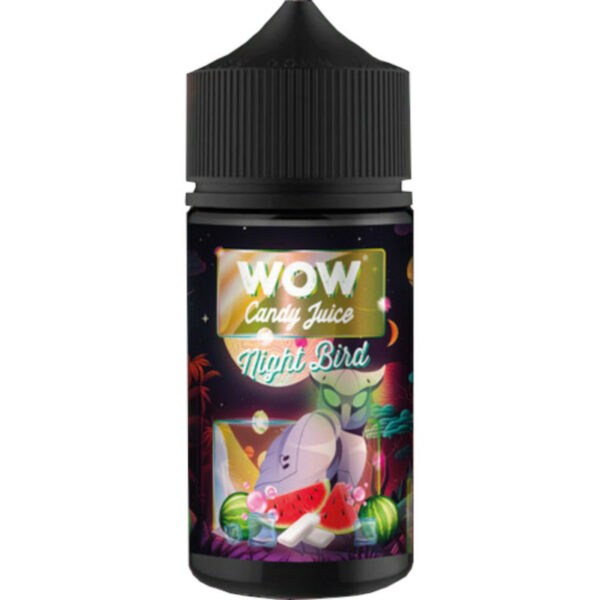 L’oiseau de nuit gourmand signé WOW Candy Juice : pastèque juteuse et chewing-gum éclatant pour une vape fruitée et sucrée unique.