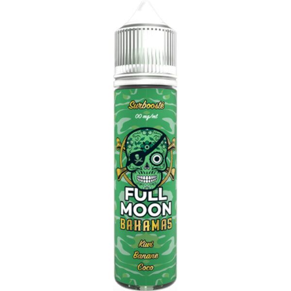 Bahamas Pirates Full Moon associe coco, banane et kiwi dans une recette exotique et fraîche, idéale pour une vape ensoleillée et gourmande.