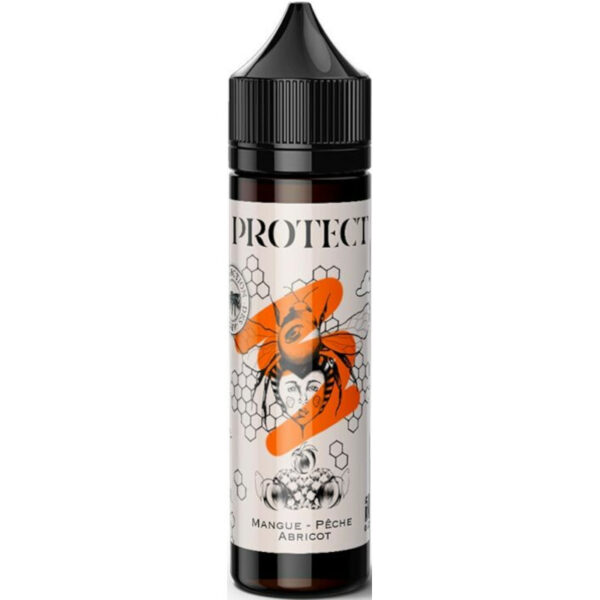 Protect signe une recette tropicale : mangue sucrée, pêche fraîche et abricot juteux. Une vape estivale, fruitée et légèrement fraîche.