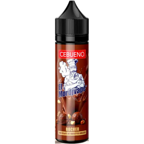 Rocher El Mordjvape Cebueno 50 ml allie chocolat fondant et noisettes grillées dans une vape douce et généreuse.