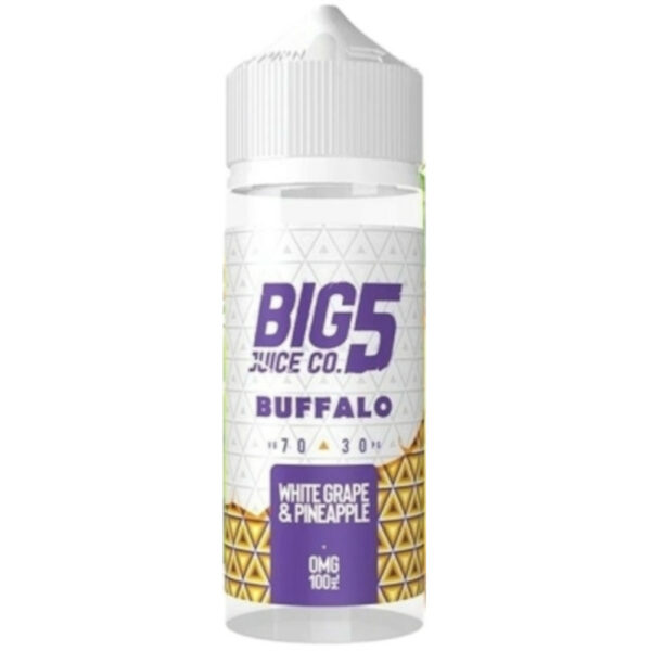 Buffalo de BIG 5 JUICE Co marie raisin blanc croquant et ananas sucré dans un prêt à booster 100 ml. Une vape légère, juteuse et idéale au quotidien.