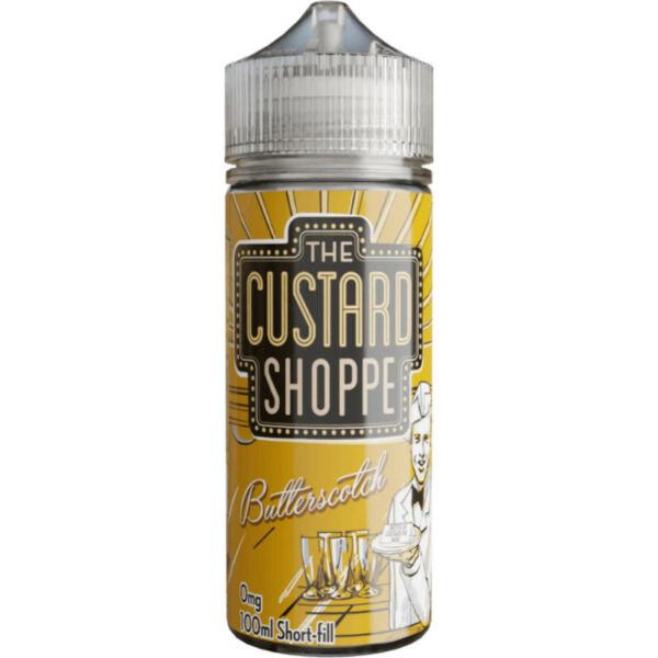 Plongez dans Butterscotch Custard Shoppe de Monster Vape Labs : un e-liquide custard onctueux aux notes de caramel fondant, en 100 ml.