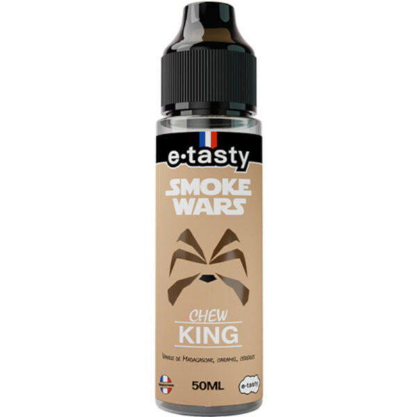 Régnez sur la gourmandise avec Chew King ! Une alliance royale de vanille, chantilly, caramel et céréales signée e.tasty, en 50 ml boosté.