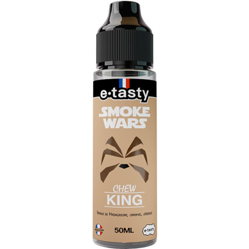Régnez sur la gourmandise avec Chew King ! Une alliance royale de vanille, chantilly, caramel et céréales signée e.tasty, en 50 ml boosté.