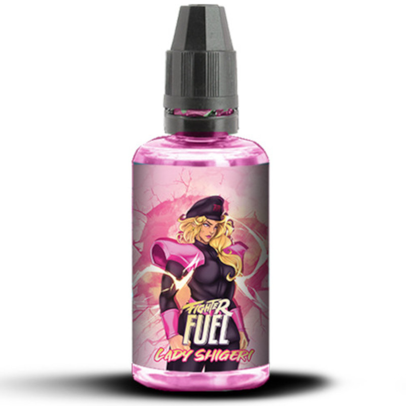 Fraise, grenade, pastèque : Lady Shigeri impose sa signature fruitée. Un concentré 30 ml signé Maison Fuel dans la collection Fighter Fuel.