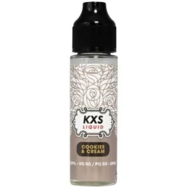 Cookie chocolat croquant et crème glacée vanille fondante : Cookies and Cream de KXS Liquid offre une vape 50 ml délicieusement gourmande.