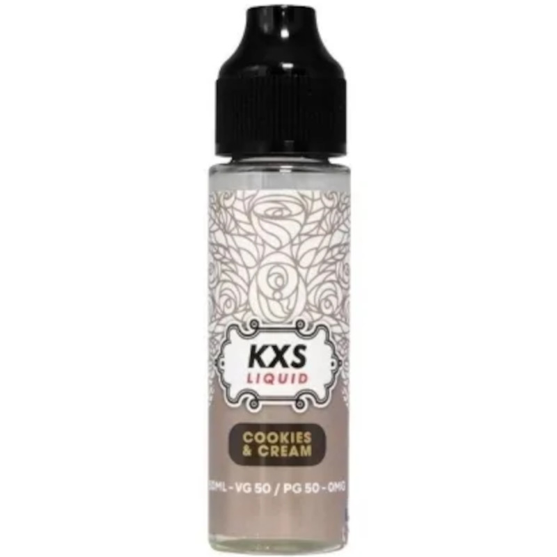 Cookie chocolat croquant et crème glacée vanille fondante : Cookies and Cream de KXS Liquid offre une vape 50 ml délicieusement gourmande.