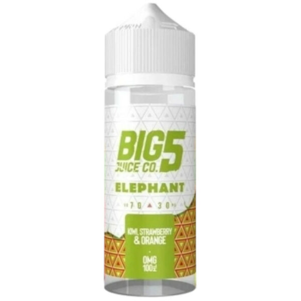 Orange, kiwi, fraise : Elephant de BIG 5 JUICE Co vous offre une vape juteuse et acidulée en 100 ml. Un mix fruité irrésistible, prêt à booster.