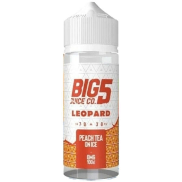 Léger, fruité, équilibré : Leopard de BIG 5 JUICE Co marie la pêche juteuse à un thé subtil pour une vape apaisante en 100 ml.
