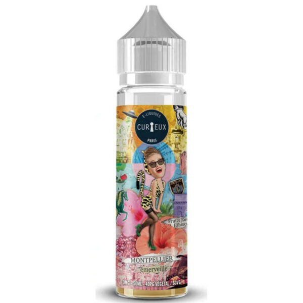 Fruits rouges et hibiscus composent Montpellier Émerveille de Curieux, un e-liquide floral et raffiné en 50 ml sur base végétale.