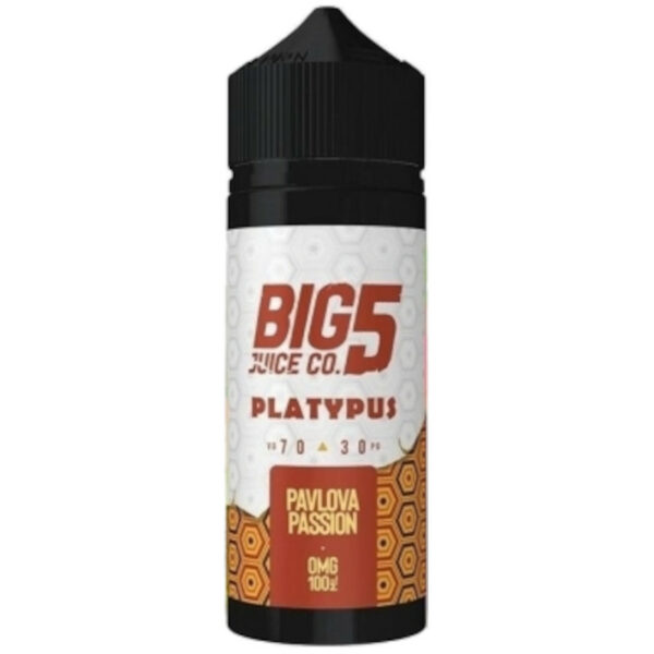 Fruité, onctueux et équilibré : Platypus de BIG 5 JUICE Co marie fruits exotiques et crème pour une vape fondante en 100 ml, made in UK.