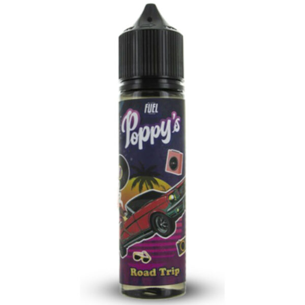 Road Trip Poppy's Maison Fuel associe pomme croquante et framboise juteuse dans une recette fruitée sans fraîcheur. Format 50 ml au ratio 50/50.