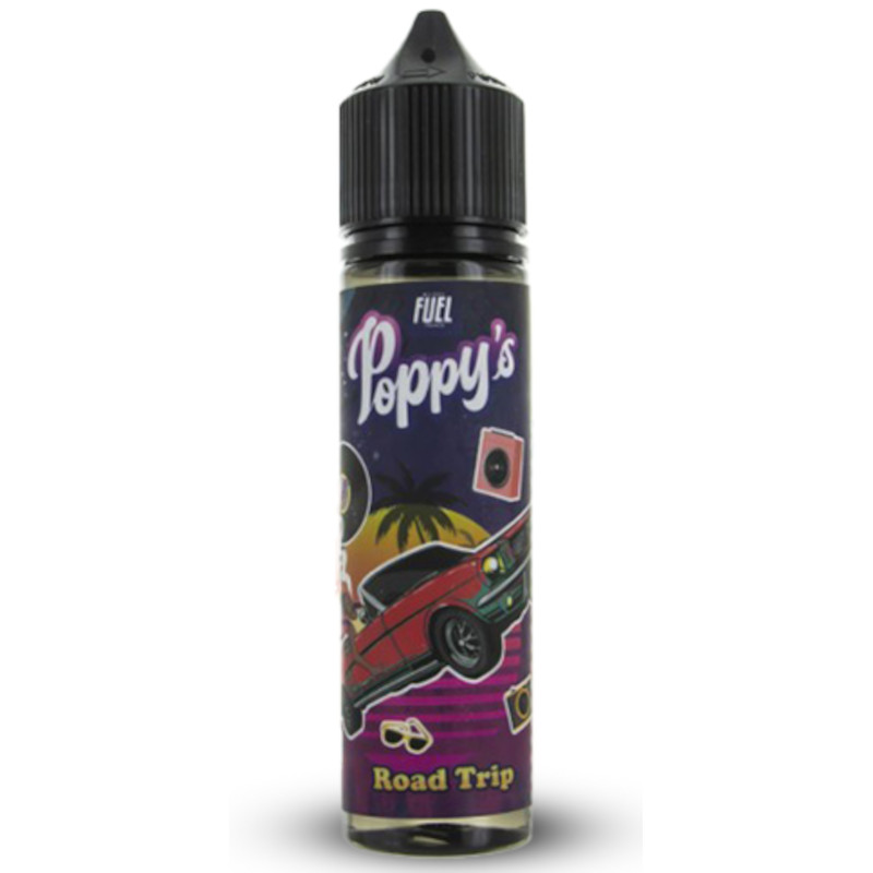 Road Trip Poppy's Maison Fuel associe pomme croquante et framboise juteuse dans une recette fruitée sans fraîcheur. Format 50 ml au ratio 50/50.
