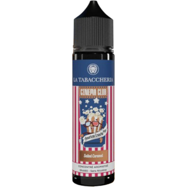 Pop-corn croustillant et caramel au beurre salé : Salted Caramel par La Tabaccheria, un e-liquide 40 ml 100 % cinéma pour une vape ultra gourmande.