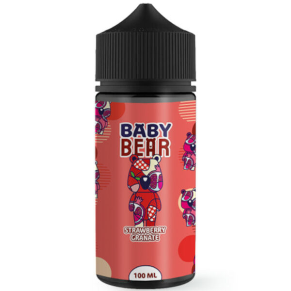 Strawberry Granate de Baby Bear associe grenade exotique et fraise sucrée dans un fruité vif et équilibré. Format 100 ml prêt à booster.