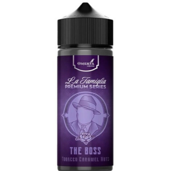 Découvrez The Boss par Omerta Liquids : un e-liquide 100 ml alliant classic, noix, caramel et cookie pour une vape riche et équilibrée.