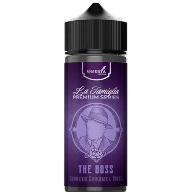 Découvrez The Boss par Omerta Liquids : un e-liquide 100 ml alliant classic, noix, caramel et cookie pour une vape riche et équilibrée.