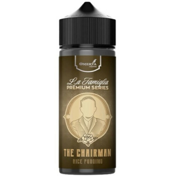 Découvrez The Chairman par Omerta Liquids : une recette onctueuse de custard, riz au lait, vanille et cannelle, en 100 ml prêt à booster.