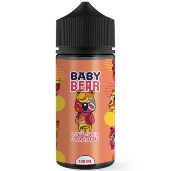Watermelon Peach Lychee de Baby Bear associe pastèque juteuse, pêche douce et litchi exotique. Un mix fruité et rafraîchissant en format 100 ml.