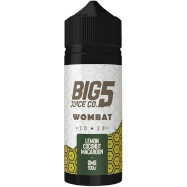 Wombat de BIG 5 JUICE Co combine la fraîcheur de la noix de coco et la gourmandise d’un macaron au citron. Une création UK audacieuse en 100 ml.