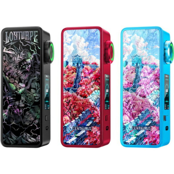 Élégante et puissante, la Box Centaurus M100 Lost Vape offre 100W, un accu 18650 et une molette LED intuitive. Un concentré de style et de performance.