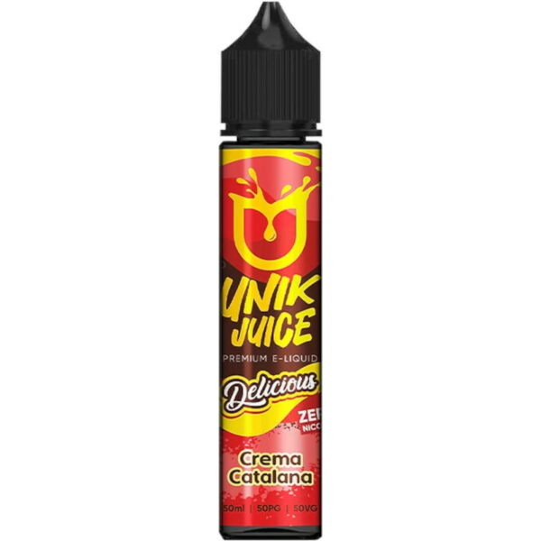 Crema Catalana Délicious par Unik Juice s’inspire du dessert catalan avec crème onctueuse, agrumes et caramel finement doré.